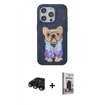 MARSİLYAN™- iPhone 15 Pro Max Kılıf İz Minimal Koleksiyonu - Siyah Bilvis Hayalet Cam Ekran Koruyucu + Raze Metal Kamera Lens - SH