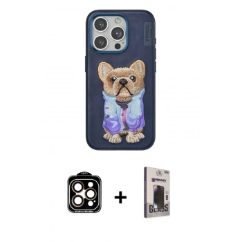 MARSİLYAN™- iPhone 15 Pro Max Kılıf İz Minimal Koleksiyonu - Siyah Bilvis Hayalet Cam Ekran Koruyucu + PVD Metal Kamera Lens - TU