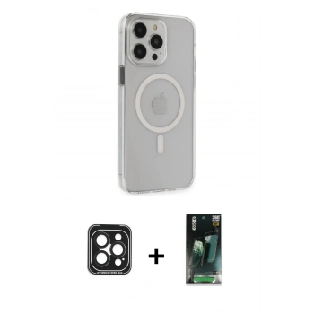 MARSİLYAN™- iPhone 15 Pro Max Kılıf Kıvılcım Asil Özel Seri - Şeffaf 360 Full Body Arka Koruyucu + PVD Metal Kamera Lens - SH