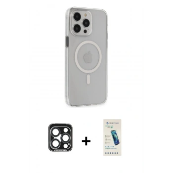 MARSİLYAN™- iPhone 15 Pro Max Kılıf Kıvılcım Asil Özel Seri - Şeffaf Pasifik Cam Ekran Koruyucu + PVD Metal Kamera Lens - LT