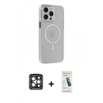 MARSİLYAN™- iPhone 15 Pro Max Kılıf Kıvılcım Asil Özel Seri - Şeffaf Pasifik Cam Ekran Koruyucu + PVD Metal Kamera Lens - GI