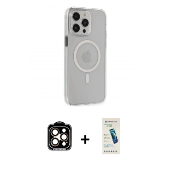 MARSİLYAN™- iPhone 15 Pro Max Kılıf Kıvılcım Asil Özel Seri - Şeffaf Pasifik Cam Ekran Koruyucu + PVD Metal Kamera Lens - TU