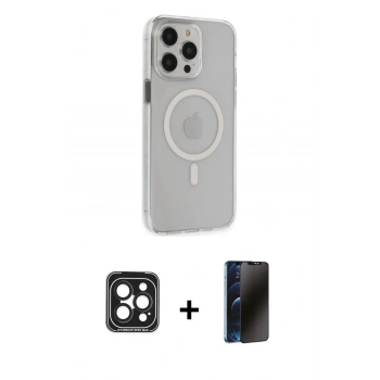 MARSİLYAN™- iPhone 15 Pro Max Kılıf Kıvılcım Asil Özel Seri - Siyah 3D Antistatik Hayalet Cam Ekran Koruyucu + PVD Metal Kamera Lens - SH