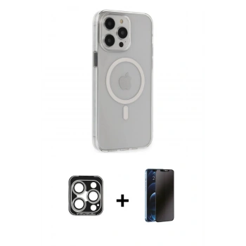MARSİLYAN™- iPhone 15 Pro Max Kılıf Kıvılcım Asil Özel Seri - Siyah 3D Antistatik Hayalet Cam Ekran Koruyucu + PVD Metal Kamera Lens - GS
