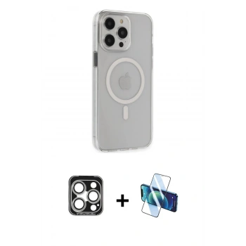 MARSİLYAN™- iPhone 15 Pro Max Kılıf Kıvılcım Asil Özel Seri - Siyah 3D Antistatik Seramik Nano Ekran Koruyucu + PVD Metal Kamera Lens - GS