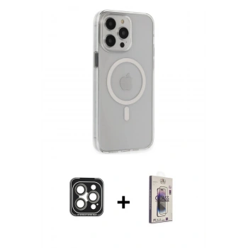 MARSİLYAN™- iPhone 15 Pro Max Kılıf Kıvılcım Asil Özel Seri - Siyah Bilvis 3D Cam Ekran Koruyucu + PVD Metal Kamera Lens - GI