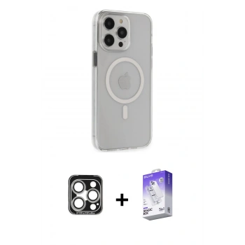 MARSİLYAN™- iPhone 15 Pro Max Kılıf Kıvılcım Asil Özel Seri - Siyah Bilvis 5in1 3D Magic Cam Ekran Koruyucu + PVD Metal Kamera Lens - GS