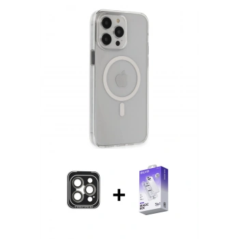 MARSİLYAN™- iPhone 15 Pro Max Kılıf Kıvılcım Asil Özel Seri - Siyah Bilvis 5in1 3D Magic Cam Ekran Koruyucu + PVD Metal Kamera Lens - GI