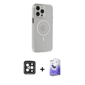 MARSİLYAN™- iPhone 15 Pro Max Kılıf Kıvılcım Asil Özel Seri - Siyah Bilvis 5in1 5D Magic Hayalet Cam Ekran Koruyucu + PVD Metal Kamera Lens - SH