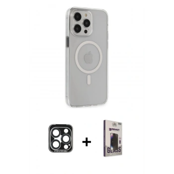 MARSİLYAN™- iPhone 15 Pro Max Kılıf Kıvılcım Asil Özel Seri - Siyah Bilvis Hayalet Cam Ekran Koruyucu + PVD Metal Kamera Lens - LT