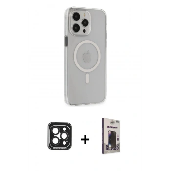 MARSİLYAN™- iPhone 15 Pro Max Kılıf Kıvılcım Asil Özel Seri - Siyah Bilvis Hayalet Cam Ekran Koruyucu + PVD Metal Kamera Lens - SH