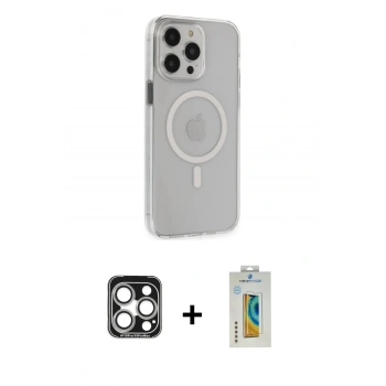MARSİLYAN™- iPhone 15 Pro Max Kılıf Kıvılcım Asil Özel Seri - Siyah Polymer Nano Ekran Koruyucu + PVD Metal Kamera Lens - GS