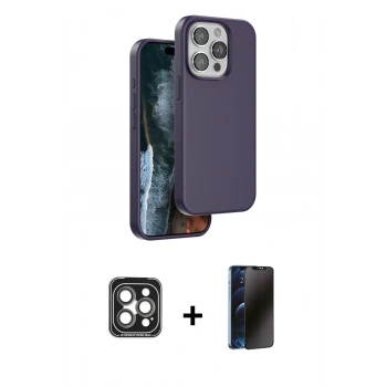 MARSİLYAN™- iPhone 15 Pro Max Kılıf Kıvılcım Çizgi Serisi - Siyah 3D Antistatik Hayalet Cam Ekran Koruyucu + PVD Metal Kamera Lens - GI