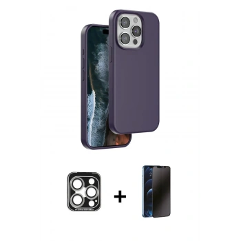MARSİLYAN™- iPhone 15 Pro Max Kılıf Kıvılcım Çizgi Serisi - Siyah 3D Antistatik Hayalet Cam Ekran Koruyucu + PVD Metal Kamera Lens - GS