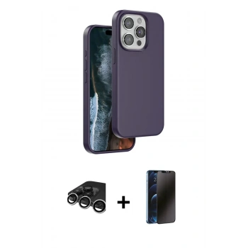 MARSİLYAN™- iPhone 15 Pro Max Kılıf Kıvılcım Çizgi Serisi - Siyah 3D Antistatik Hayalet Cam Ekran Koruyucu + Raze Metal Kamera Lens - GS