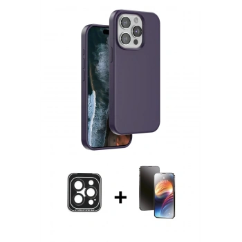 MARSİLYAN™- iPhone 15 Pro Max Kılıf Kıvılcım Çizgi Serisi - Siyah 3D Antistatik Mat Seramik Nano Ekran Koruyucu + PVD Metal Kamera Lens - SH