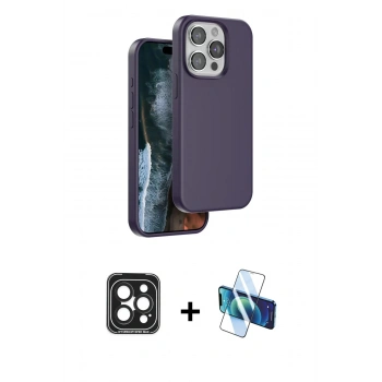 MARSİLYAN™- iPhone 15 Pro Max Kılıf Kıvılcım Çizgi Serisi - Siyah 3D Antistatik Seramik Nano Ekran Koruyucu + PVD Metal Kamera Lens - SH
