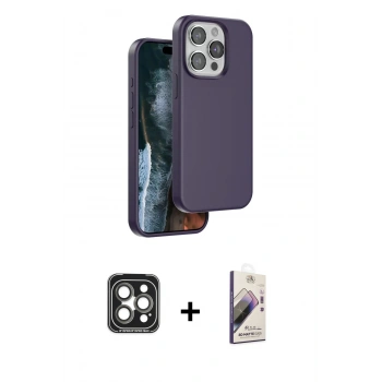 MARSİLYAN™- iPhone 15 Pro Max Kılıf Kıvılcım Çizgi Serisi - Siyah Bilvis 3D Mat Cam Ekran Koruyucu + PVD Metal Kamera Lens - GI