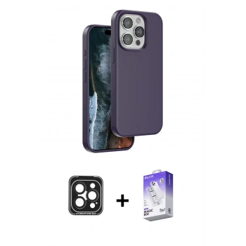 MARSİLYAN™- iPhone 15 Pro Max Kılıf Kıvılcım Çizgi Serisi - Siyah Bilvis 5in1 3D Magic Cam Ekran Koruyucu + PVD Metal Kamera Lens - SH