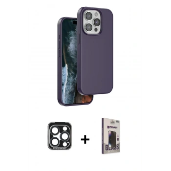 MARSİLYAN™- iPhone 15 Pro Max Kılıf Kıvılcım Çizgi Serisi - Siyah Bilvis Hayalet Cam Ekran Koruyucu + PVD Metal Kamera Lens - LT