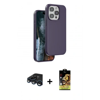 MARSİLYAN™- iPhone 15 Pro Max Kılıf Kıvılcım Çizgi Serisi - Siyah Buffer Cam Ekran Koruyucu + Raze Metal Kamera Lens - LT