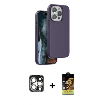 MARSİLYAN™- iPhone 15 Pro Max Kılıf Kıvılcım Çizgi Serisi - Siyah Buffer Cam Ekran Koruyucu + PVD Metal Kamera Lens - GS