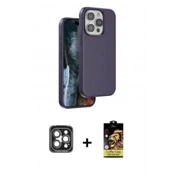 MARSİLYAN™- iPhone 15 Pro Max Kılıf Kıvılcım Çizgi Serisi - Siyah Buffer Cam Ekran Koruyucu + PVD Metal Kamera Lens - GI