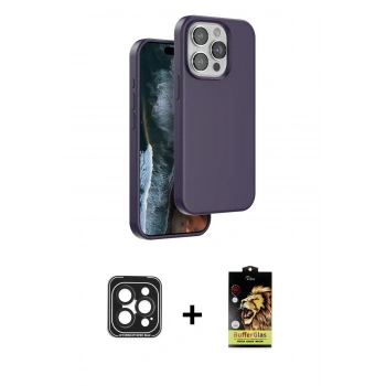 MARSİLYAN™- iPhone 15 Pro Max Kılıf Kıvılcım Çizgi Serisi - Siyah Buffer Cam Ekran Koruyucu + PVD Metal Kamera Lens - SH