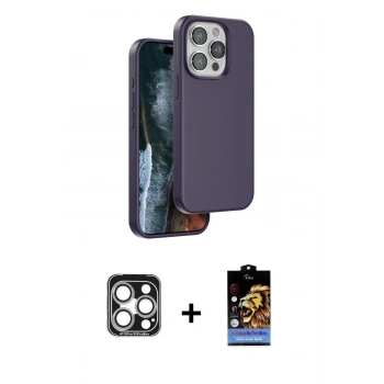 MARSİLYAN™- iPhone 15 Pro Max Kılıf Kıvılcım Çizgi Serisi - Siyah Buffer Hayalet Cam Ekran Koruyucu + PVD Metal Kamera Lens - GS