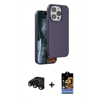 MARSİLYAN™- iPhone 15 Pro Max Kılıf Kıvılcım Çizgi Serisi - Siyah Buffer Hayalet Cam Ekran Koruyucu + Raze Metal Kamera Lens - SH