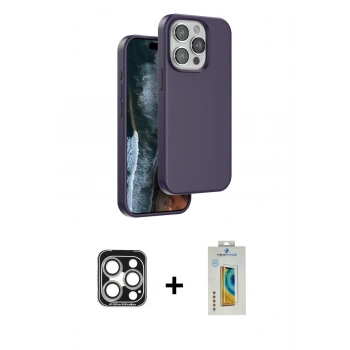 MARSİLYAN™- iPhone 15 Pro Max Kılıf Kıvılcım Çizgi Serisi - Siyah Polymer Nano Ekran Koruyucu + PVD Metal Kamera Lens - GS
