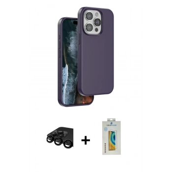 MARSİLYAN™- iPhone 15 Pro Max Kılıf Kıvılcım Çizgi Serisi - Siyah Polymer Nano Ekran Koruyucu + Raze Metal Kamera Lens - SH