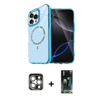 MARSİLYAN™- iPhone 15 Pro Max Kılıf Kıvılcım Form Prime - Şeffaf 360 Full Body Arka Koruyucu + PVD Metal Kamera Lens - GS
