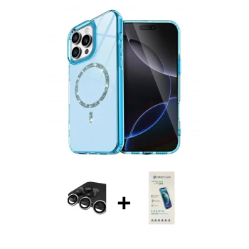 MARSİLYAN™- iPhone 15 Pro Max Kılıf Kıvılcım Form Prime - Şeffaf Pasifik Cam Ekran Koruyucu + Raze Metal Kamera Lens - GS