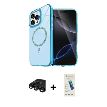 MARSİLYAN™- iPhone 15 Pro Max Kılıf Kıvılcım Form Prime - Şeffaf Pasifik Cam Ekran Koruyucu + Raze Metal Kamera Lens - SH