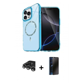 MARSİLYAN™- iPhone 15 Pro Max Kılıf Kıvılcım Form Prime - Siyah 3D Antistatik Hayalet Cam Ekran Koruyucu + Raze Metal Kamera Lens - GS
