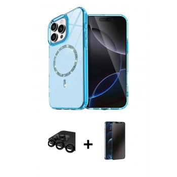 MARSİLYAN™- iPhone 15 Pro Max Kılıf Kıvılcım Form Prime - Siyah 3D Antistatik Hayalet Cam Ekran Koruyucu + Raze Metal Kamera Lens - SH