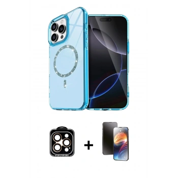 MARSİLYAN™- iPhone 15 Pro Max Kılıf Kıvılcım Form Prime - Siyah 3D Antistatik Mat Seramik Nano Ekran Koruyucu + PVD Metal Kamera Lens - TU