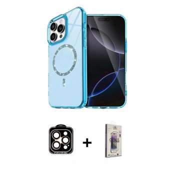 MARSİLYAN™- iPhone 15 Pro Max Kılıf Kıvılcım Form Prime - Siyah Bilvis 3D Cam Ekran Koruyucu + PVD Metal Kamera Lens - TU