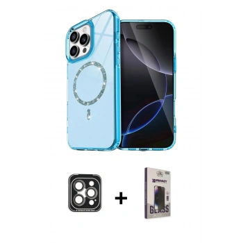 MARSİLYAN™- iPhone 15 Pro Max Kılıf Kıvılcım Form Prime - Siyah Bilvis Hayalet Cam Ekran Koruyucu + PVD Metal Kamera Lens - GI