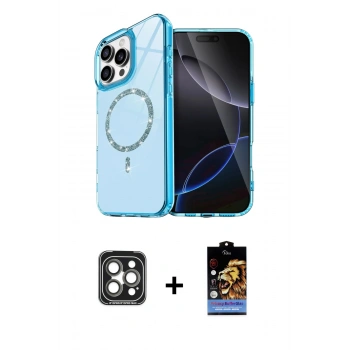MARSİLYAN™- iPhone 15 Pro Max Kılıf Kıvılcım Form Prime - Siyah Buffer Hayalet Cam Ekran Koruyucu + PVD Metal Kamera Lens - GI