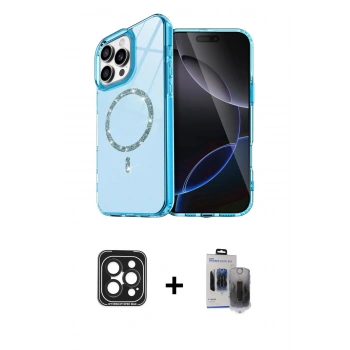 MARSİLYAN™- iPhone 15 Pro Max Kılıf Kıvılcım Form Prime - Siyah Vanessa Magic Hayalet Cam + PVD Metal Kamera Lens - SH