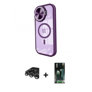 MARSİLYAN™- iPhone 15 Pro Max Kılıf Kıvılcım Modern Koleksiyonu - Siyah 360 Mat Full Body Arka Koruyucu + Raze Metal Kamera Lens - GS