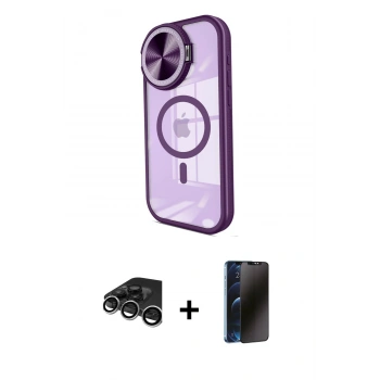 MARSİLYAN™- iPhone 15 Pro Max Kılıf Kıvılcım Modern Koleksiyonu - Siyah 3D Antistatik Hayalet Cam Ekran Koruyucu + Raze Metal Kamera Lens - GS