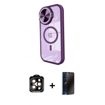 MARSİLYAN™- iPhone 15 Pro Max Kılıf Kıvılcım Modern Koleksiyonu - Siyah 3D Antistatik Hayalet Cam Ekran Koruyucu + PVD Metal Kamera Lens - TU