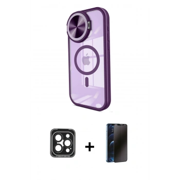 MARSİLYAN™- iPhone 15 Pro Max Kılıf Kıvılcım Modern Koleksiyonu - Siyah 3D Antistatik Hayalet Cam Ekran Koruyucu + PVD Metal Kamera Lens - SH