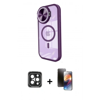 MARSİLYAN™- iPhone 15 Pro Max Kılıf Kıvılcım Modern Koleksiyonu - Siyah 3D Antistatik Mat Seramik Nano Ekran Koruyucu + PVD Metal Kamera Lens - SH