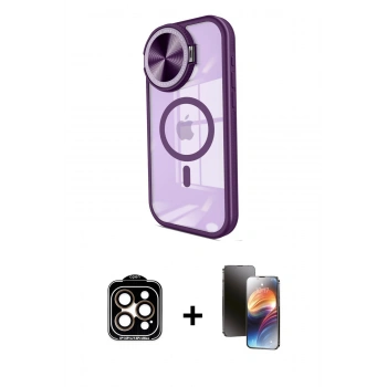 MARSİLYAN™- iPhone 15 Pro Max Kılıf Kıvılcım Modern Koleksiyonu - Siyah 3D Antistatik Mat Seramik Nano Ekran Koruyucu + PVD Metal Kamera Lens - TU