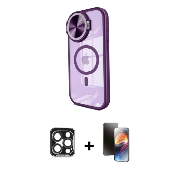 MARSİLYAN™- iPhone 15 Pro Max Kılıf Kıvılcım Modern Koleksiyonu - Siyah 3D Antistatik Mat Seramik Nano Ekran Koruyucu + PVD Metal Kamera Lens - LT