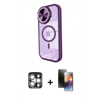 MARSİLYAN™- iPhone 15 Pro Max Kılıf Kıvılcım Modern Koleksiyonu - Siyah 3D Antistatik Mat Seramik Nano Ekran Koruyucu + PVD Metal Kamera Lens - GS